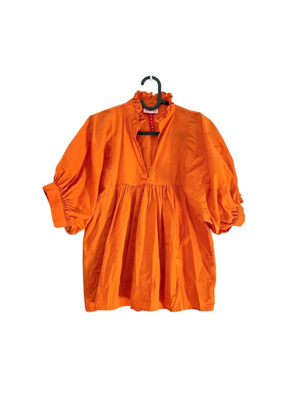 Never A Wallflower Womens XSmall Orange Poplin Puff Sleeve Babydoll Blouse